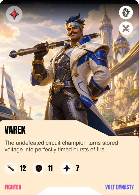 Varek fighter card from the Volt Dynasty